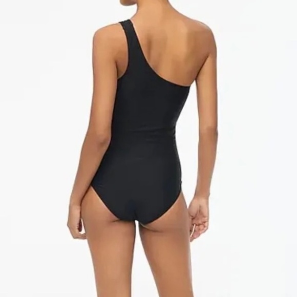 NWT!! J. CREW Factory One Shoulder Ruched Swimsuit One-Piece Solid Black Medium - Picture 12 of 16